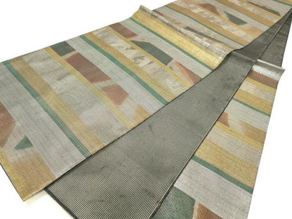 平和屋着物＊夏物 六通柄袋帯 横段文 金銀糸 引箔 正絹 逸品 DABC8810cm