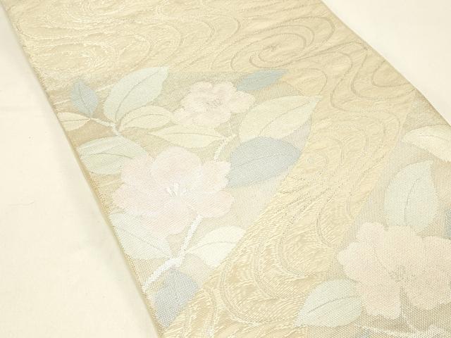平和屋着物＊夏物 六通柄袋帯 流水籬草花文 銀糸 正絹 逸品 DABC8811cm