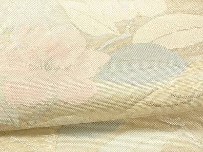 平和屋着物＊夏物 六通柄袋帯 流水籬草花文 銀糸 正絹 逸品 DABC8811cm