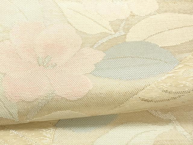 平和屋着物＊夏物 六通柄袋帯 流水籬草花文 銀糸 正絹 逸品 DABC8811cm