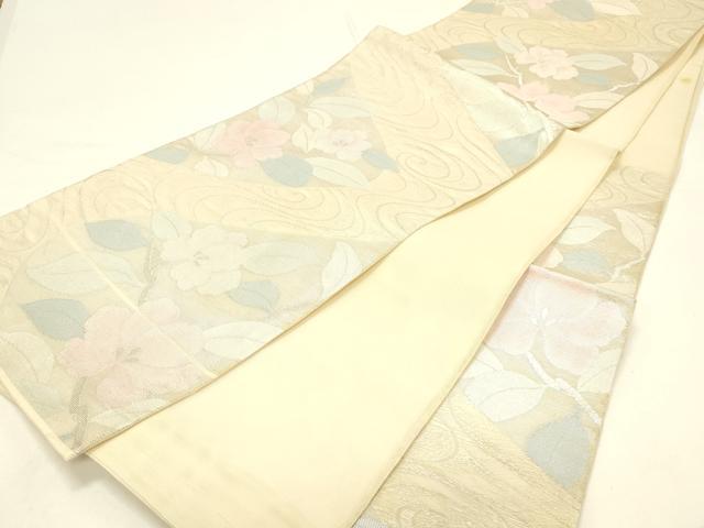 平和屋着物＊夏物 六通柄袋帯 流水籬草花文 銀糸 正絹 逸品 DABC8811cm