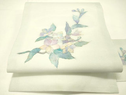 平和屋着物＊夏物 九寸名古屋帯 和紙 枝花文 正絹 逸品 DABC8814cm