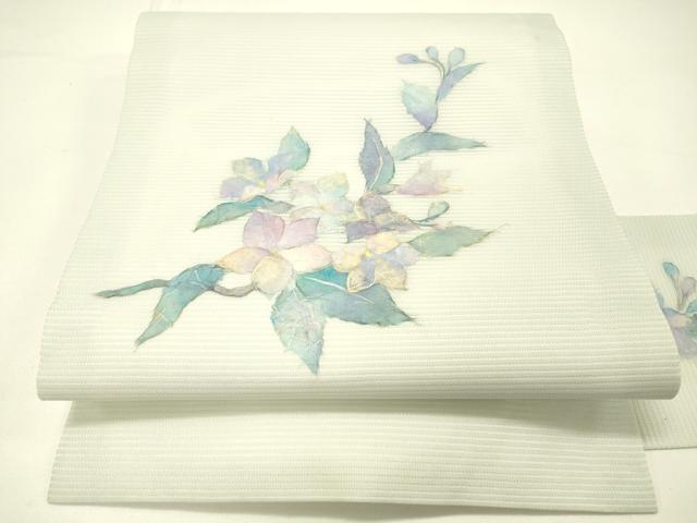 平和屋着物＊夏物 九寸名古屋帯 和紙 枝花文 正絹 逸品 DABC8814cm