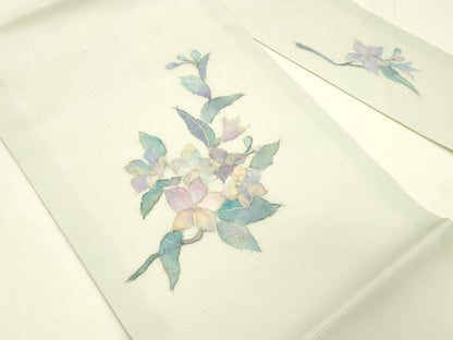 平和屋着物＊夏物 九寸名古屋帯 和紙 枝花文 正絹 逸品 DABC8814cm