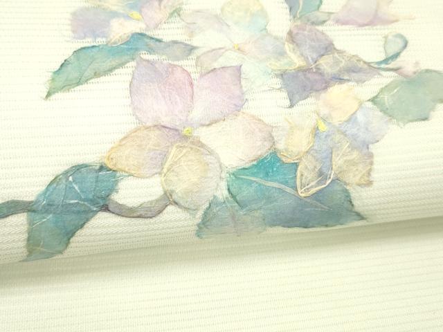 平和屋着物＊夏物 九寸名古屋帯 和紙 枝花文 正絹 逸品 DABC8814cm