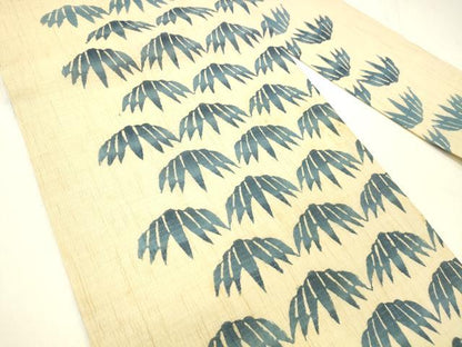 平和屋着物＊夏物 九寸名古屋帯 藍 型染 笹の葉文 麻 逸品 DABC8815cm