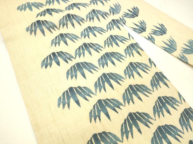 平和屋着物＊夏物 九寸名古屋帯 藍 型染 笹の葉文 麻 逸品 DABC8815cm