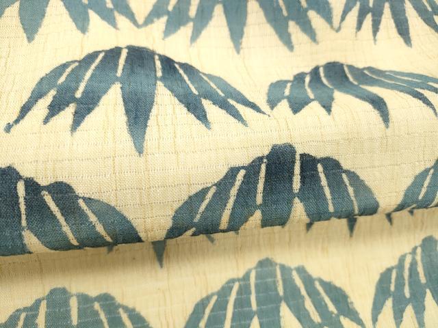 平和屋着物＊夏物 九寸名古屋帯 藍 型染 笹の葉文 麻 逸品 DABC8815cm