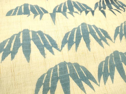 平和屋着物＊夏物 九寸名古屋帯 藍 型染 笹の葉文 麻 逸品 DABC8815cm