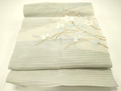 平和屋着物＊夏物 絽綴れ 八寸名古屋帯 草花文 金銀糸 正絹 逸品 DABC8816cm