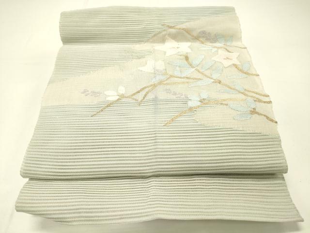 平和屋着物＊夏物 絽綴れ 八寸名古屋帯 草花文 金銀糸 正絹 逸品 DABC8816cm
