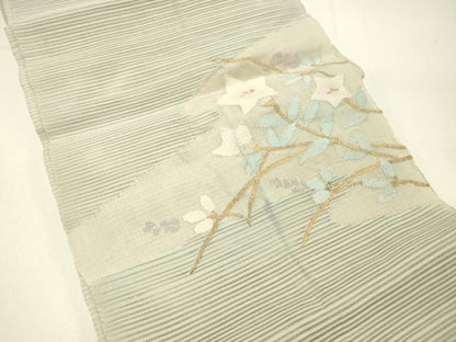 平和屋着物＊夏物 絽綴れ 八寸名古屋帯 草花文 金銀糸 正絹 逸品 DABC8816cm