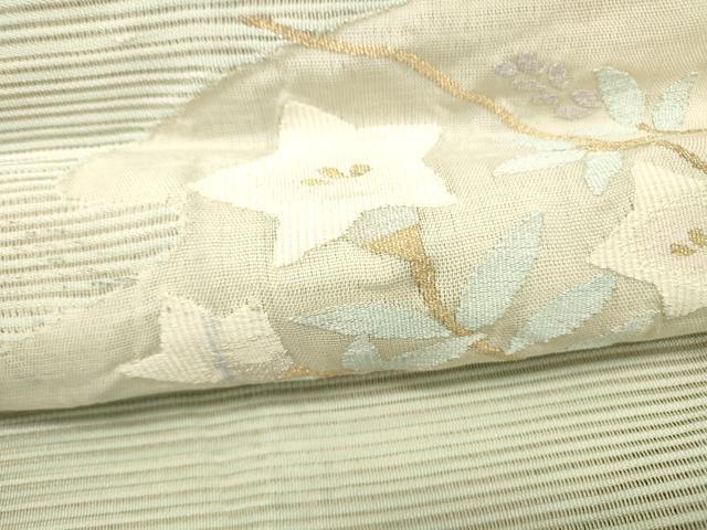 平和屋着物＊夏物 絽綴れ 八寸名古屋帯 草花文 金銀糸 正絹 逸品 DABC8816cm