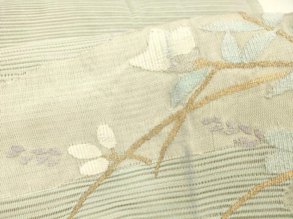 平和屋着物＊夏物 絽綴れ 八寸名古屋帯 草花文 金銀糸 正絹 逸品 DABC8816cm