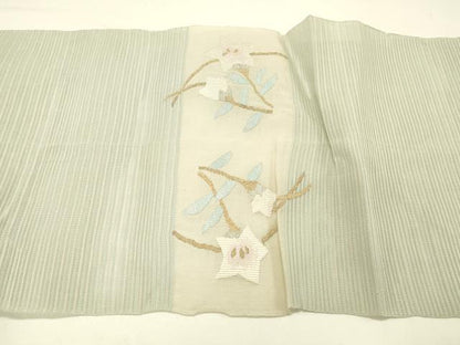平和屋着物＊夏物 絽綴れ 八寸名古屋帯 草花文 金銀糸 正絹 逸品 DABC8816cm