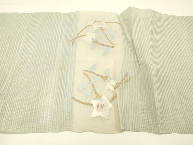 平和屋着物＊夏物 絽綴れ 八寸名古屋帯 草花文 金銀糸 正絹 逸品 DABC8816cm