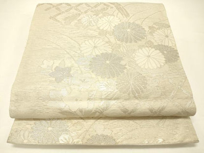 平和屋着物＊夏物 六通柄袋帯 籬草花文 銀糸 正絹 逸品 DABC8819cm