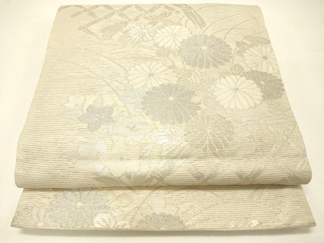 平和屋着物＊夏物 六通柄袋帯 籬草花文 銀糸 正絹 逸品 DABC8819cm