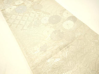 平和屋着物＊夏物 六通柄袋帯 籬草花文 銀糸 正絹 逸品 DABC8819cm