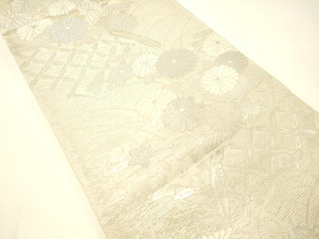 平和屋着物＊夏物 六通柄袋帯 籬草花文 銀糸 正絹 逸品 DABC8819cm