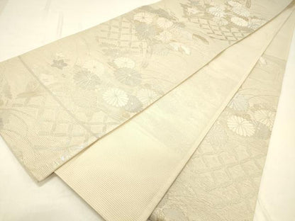 平和屋着物＊夏物 六通柄袋帯 籬草花文 銀糸 正絹 逸品 DABC8819cm