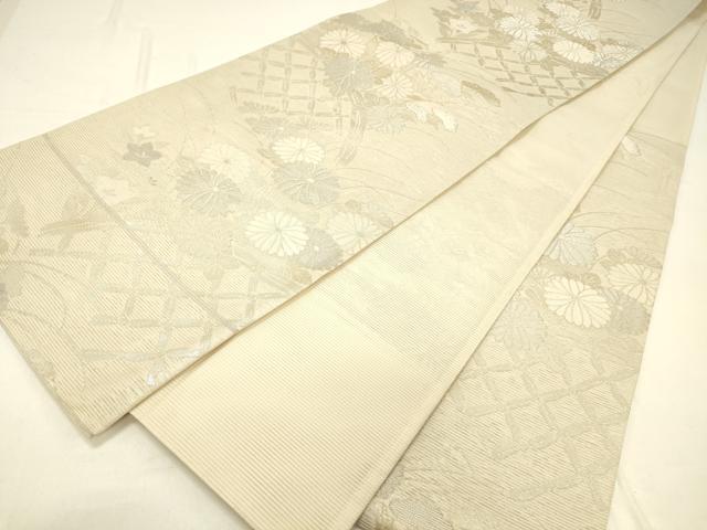 平和屋着物＊夏物 六通柄袋帯 籬草花文 銀糸 正絹 逸品 DABC8819cm