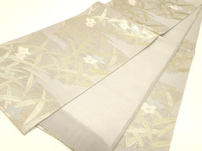 平和屋着物＊夏物 六通柄袋帯 草花文 金糸 正絹 逸品 DABC8820cm