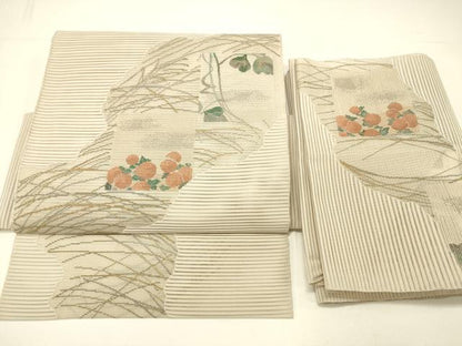 平和屋着物＊夏物 絽綴れ つけ帯 草花文 金銀糸 正絹 逸品 DABC8822cm