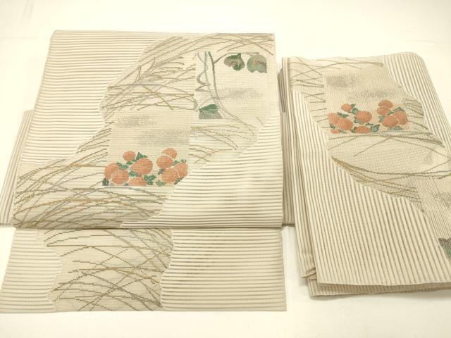 平和屋着物＊夏物 絽綴れ つけ帯 草花文 金銀糸 正絹 逸品 DABC8822cm