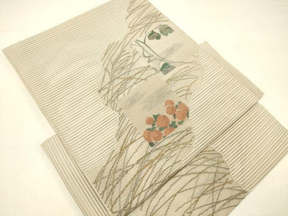 平和屋着物＊夏物 絽綴れ つけ帯 草花文 金銀糸 正絹 逸品 DABC8822cm