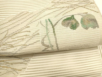 平和屋着物＊夏物 絽綴れ つけ帯 草花文 金銀糸 正絹 逸品 DABC8822cm