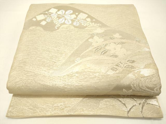 平和屋着物＊夏物 六通柄袋帯 草花文 銀糸 正絹 逸品 DABC8824cm