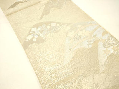 平和屋着物＊夏物 六通柄袋帯 草花文 銀糸 正絹 逸品 DABC8824cm