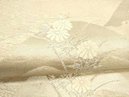 平和屋着物＊夏物 六通柄袋帯 草花文 銀糸 正絹 逸品 DABC8824cm