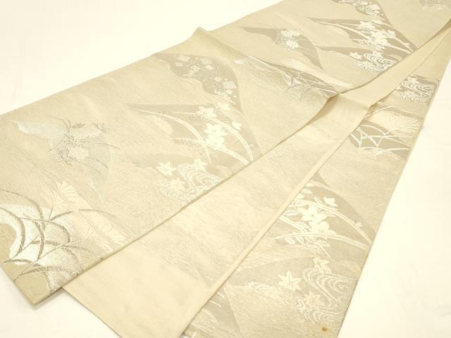平和屋着物＊夏物 六通柄袋帯 草花文 銀糸 正絹 逸品 DABC8824cm