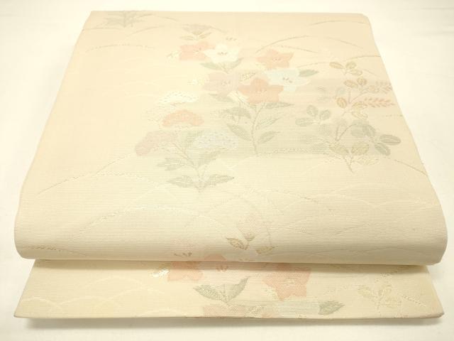 平和屋着物＊夏物 六通柄袋帯 草花文 金糸 正絹 逸品 DABC8825cm