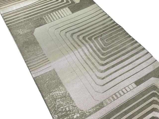 平和屋着物＊夏物 全通柄 本袋帯 抽象文様 黒地 銀糸 正絹 逸品 DABC8826cm