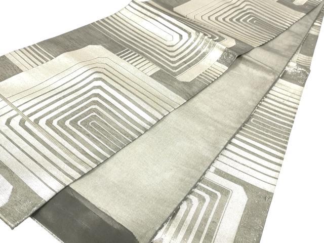 平和屋着物＊夏物 全通柄 本袋帯 抽象文様 黒地 銀糸 正絹 逸品 DABC8826cm