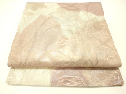 平和屋着物＊夏物 六通柄袋帯 草花文 金銀糸 正絹 逸品 DABC8829cm