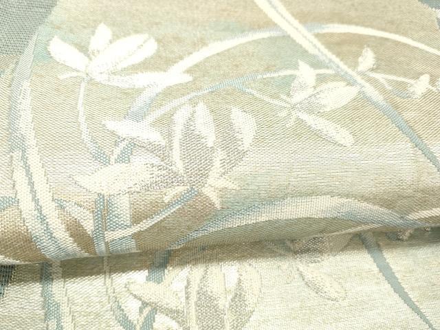 平和屋着物＊夏物 六通柄袋帯 流水草花文 金銀糸 正絹 逸品 DABC8830cm