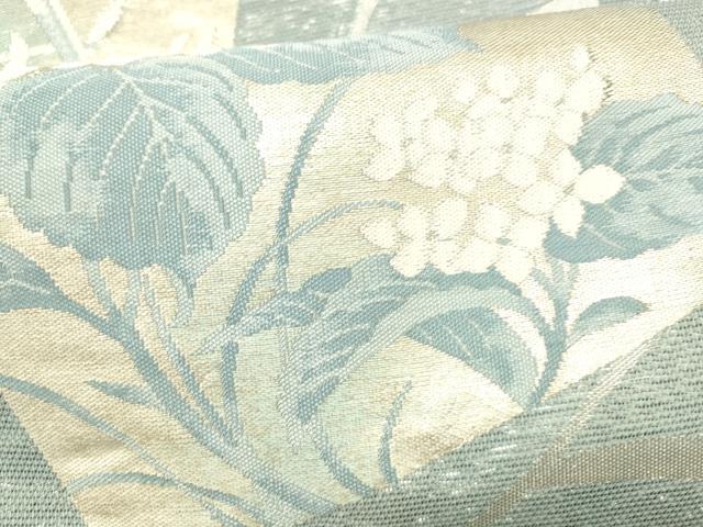 平和屋着物＊夏物 六通柄袋帯 流水草花文 金銀糸 正絹 逸品 DABC8830cm