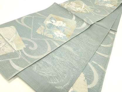 平和屋着物＊夏物 六通柄袋帯 流水草花文 金銀糸 正絹 逸品 DABC8830cm