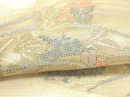 平和屋着物＊夏物 太鼓柄袋帯 流水草花文 金糸 正絹 逸品 DABC8831cm