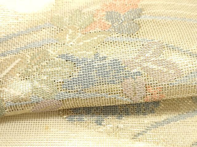 平和屋着物＊夏物 太鼓柄袋帯 流水草花文 金糸 正絹 逸品 DABC8831cm