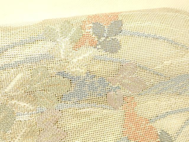 平和屋着物＊夏物 太鼓柄袋帯 流水草花文 金糸 正絹 逸品 DABC8831cm