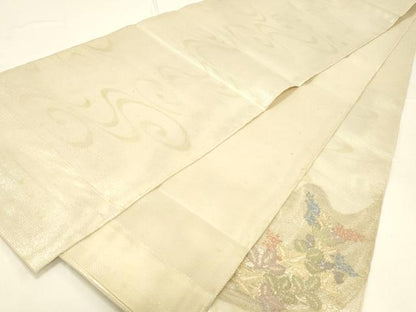 平和屋着物＊夏物 太鼓柄袋帯 流水草花文 金糸 正絹 逸品 DABC8831cm