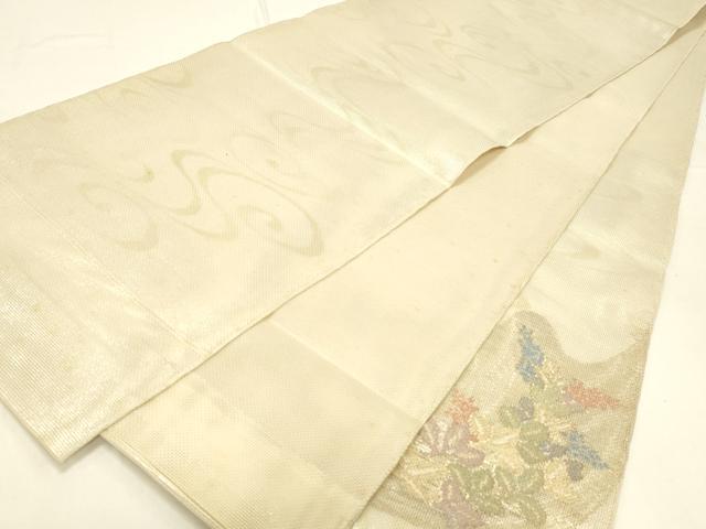 平和屋着物＊夏物 太鼓柄袋帯 流水草花文 金糸 正絹 逸品 DABC8831cm