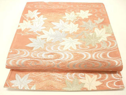 平和屋着物＊夏物 六通柄袋帯 流水草葉文 金銀糸 正絹 逸品 DABC8833cm