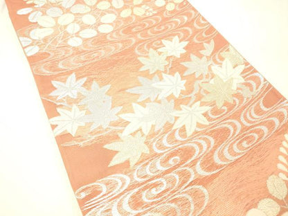 平和屋着物＊夏物 六通柄袋帯 流水草葉文 金銀糸 正絹 逸品 DABC8833cm