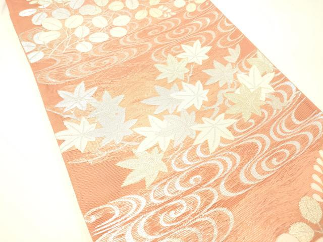平和屋着物＊夏物 六通柄袋帯 流水草葉文 金銀糸 正絹 逸品 DABC8833cm